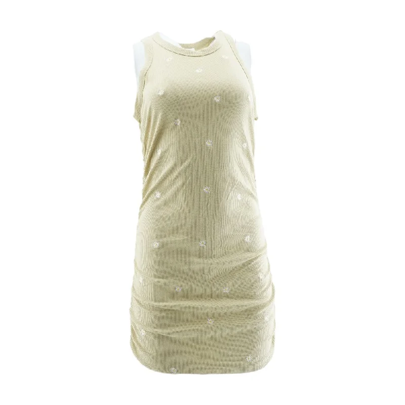 Friends and Family Sale Beige Embroidery Detail Mini Dress