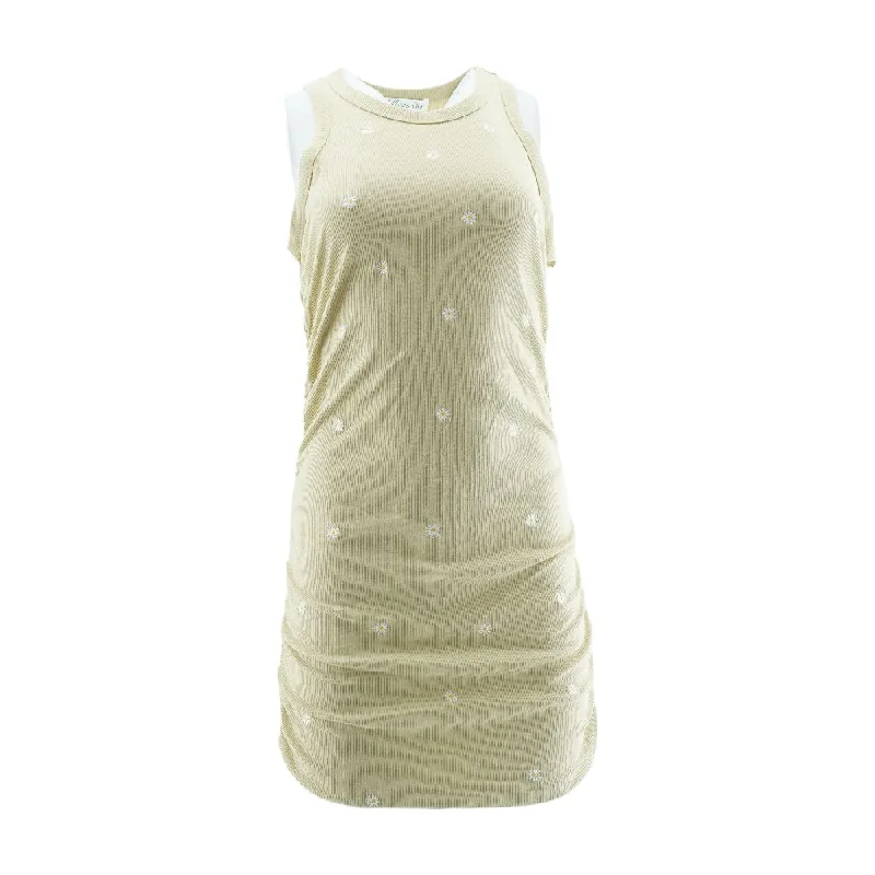 Referral Discount Beige Embroidery Detail Mini Dress