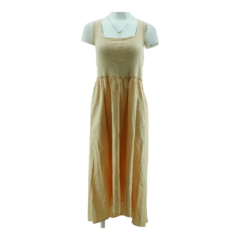 Take Advantage Beige Solid Midi Dress
