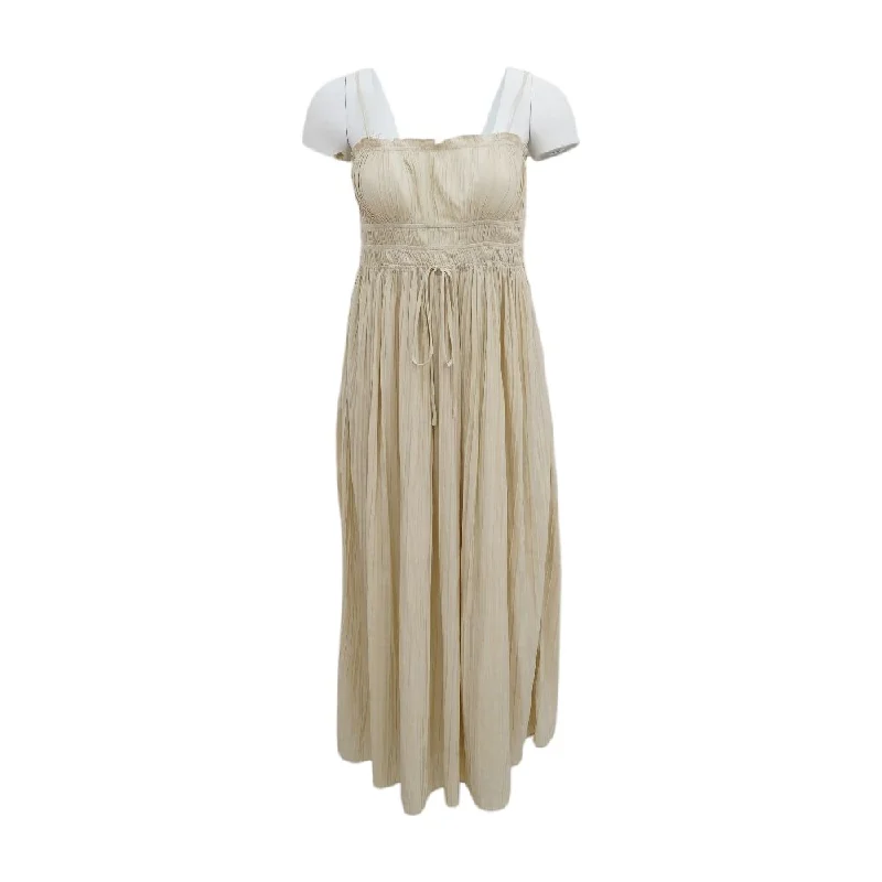Online Only Beige Solid Midi Dress