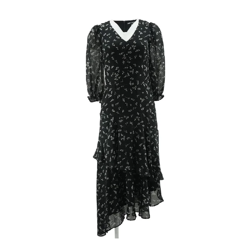 Savings Bonanza Black Floral Midi Dress