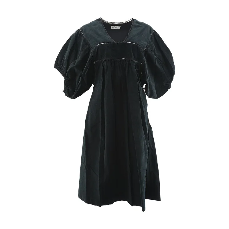 Factory Direct Sale Black Solid Midi Dress