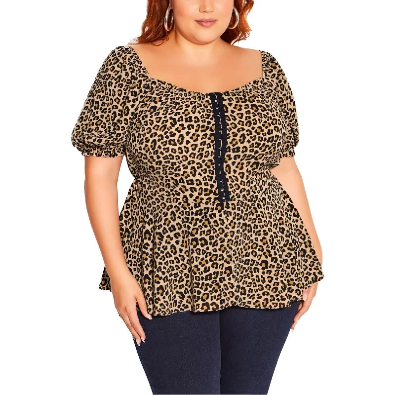 Price Fest City Chic Womens Plus Corset Detail Animal Print Peplum Top