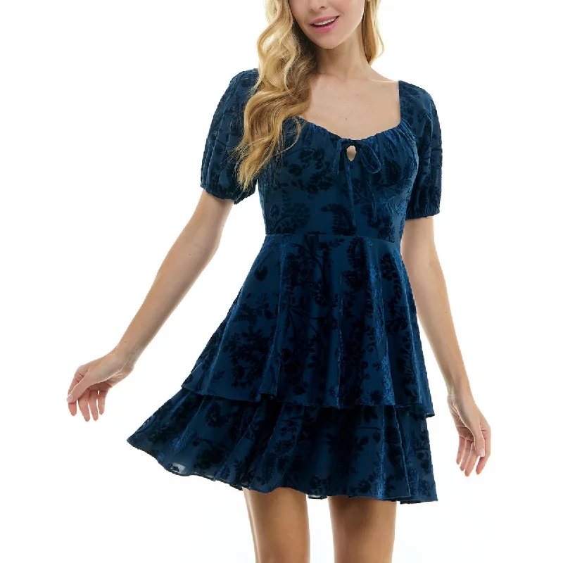Super Bargain City Studios Womens Juniors Burnout Velvet Mini Fit & Flare Dress