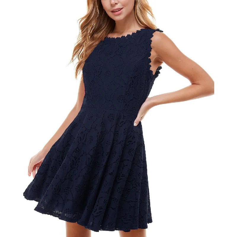 Weekend Special City Studio Womens Juniors Lace Trim Mini Fit & Flare Dress