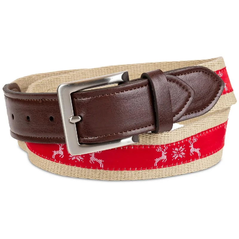 New Deals Club Room Mens Holiday Cheer Faux Leather Trim Festive Dress Belt