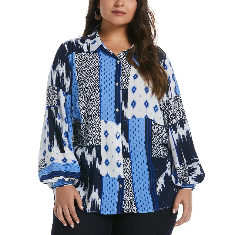 Early Bird Discount Ella Rafaella Womens Plus Printed  Button-Down Top