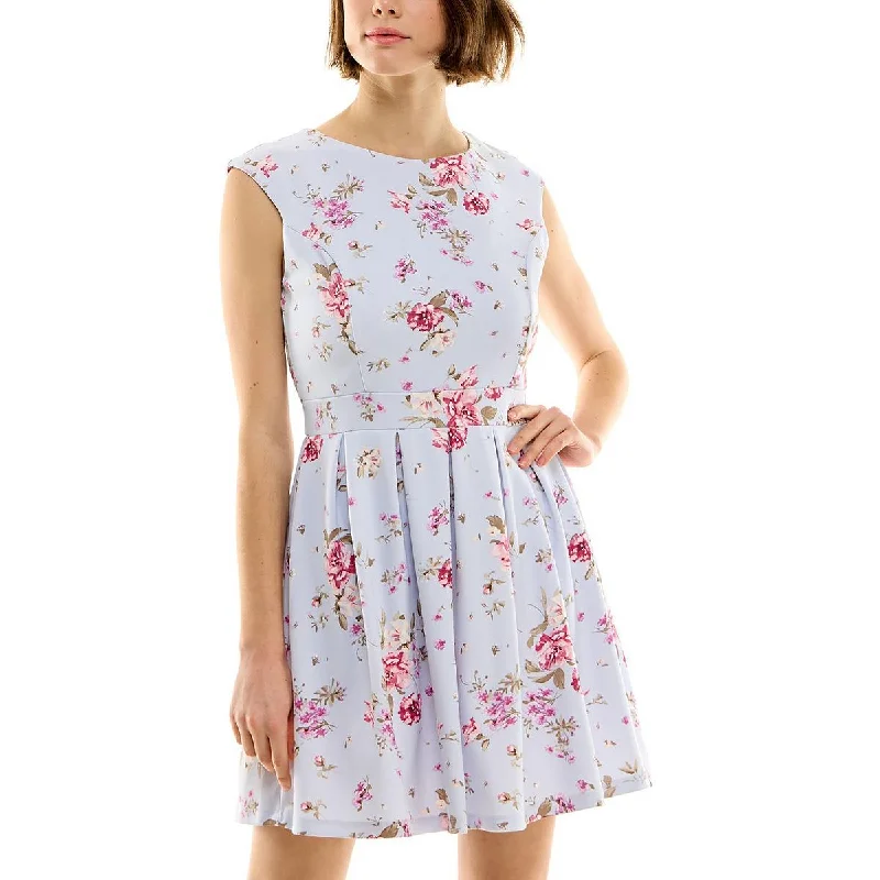 Big Savings Emerald Sundae Womens Juniors Open Back Floral Print Fit & Flare Dress