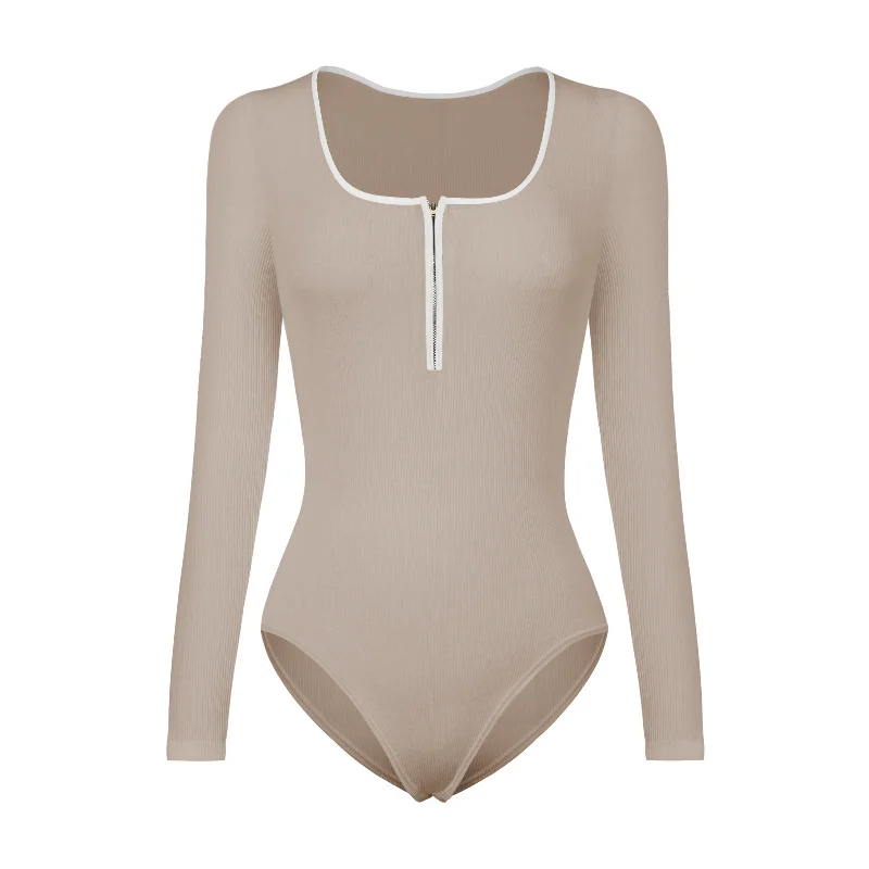 Unbeatable Prices Fashion Elegant Women Basic Color Square Neck Long Sleeve Bodysuits