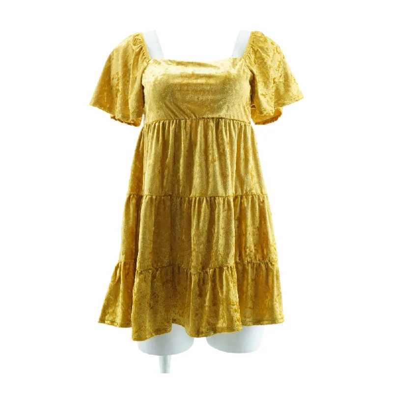 Deep Discounts Gold Solid Mini Dress