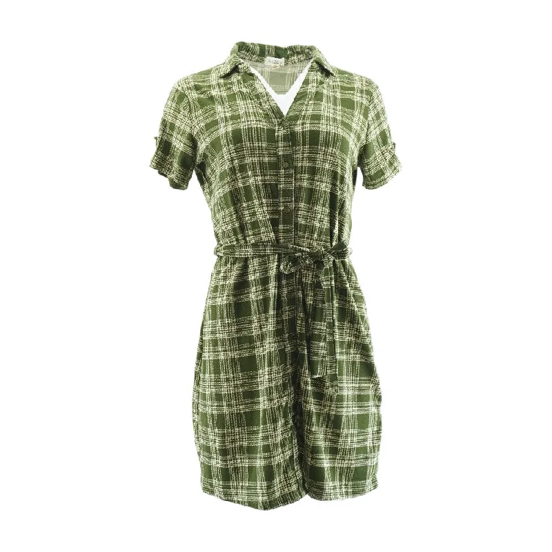 Shop and Save Green Plaid Midi Dress