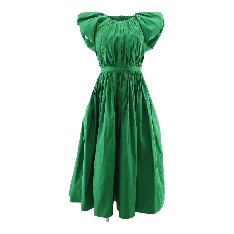 Online Specials Green Solid Open Back Pleated Maxi Dress