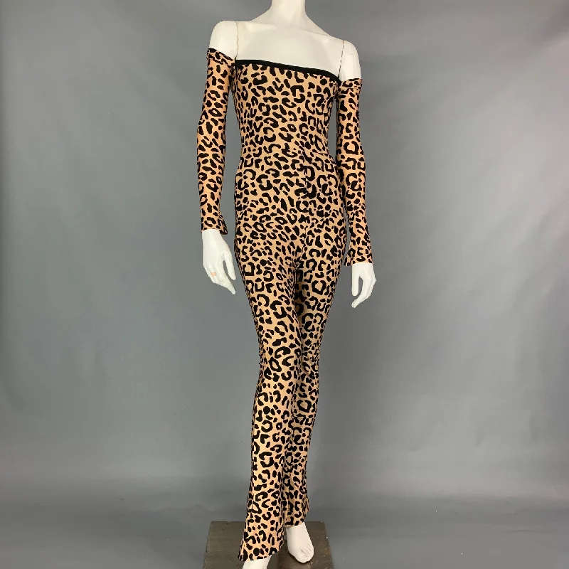 Great Bargains HALPERN Size XS Tan & Black Leopard Print Polyamide Bare Shoulder Jumpsuit