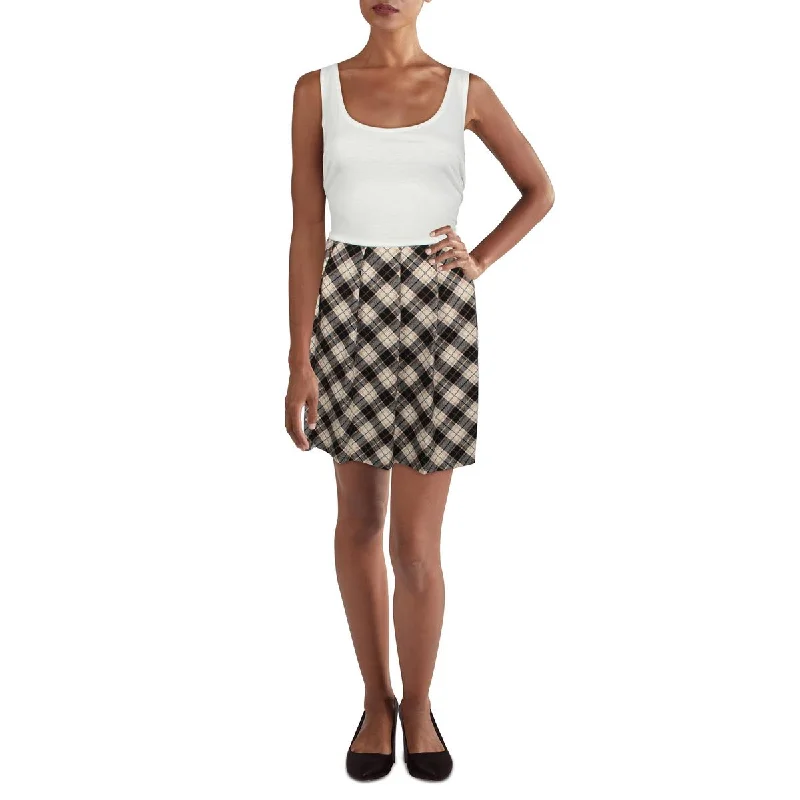 Special Discount Kingston Grey Womens Juniors Knit Plaid Fit & Flare Dress