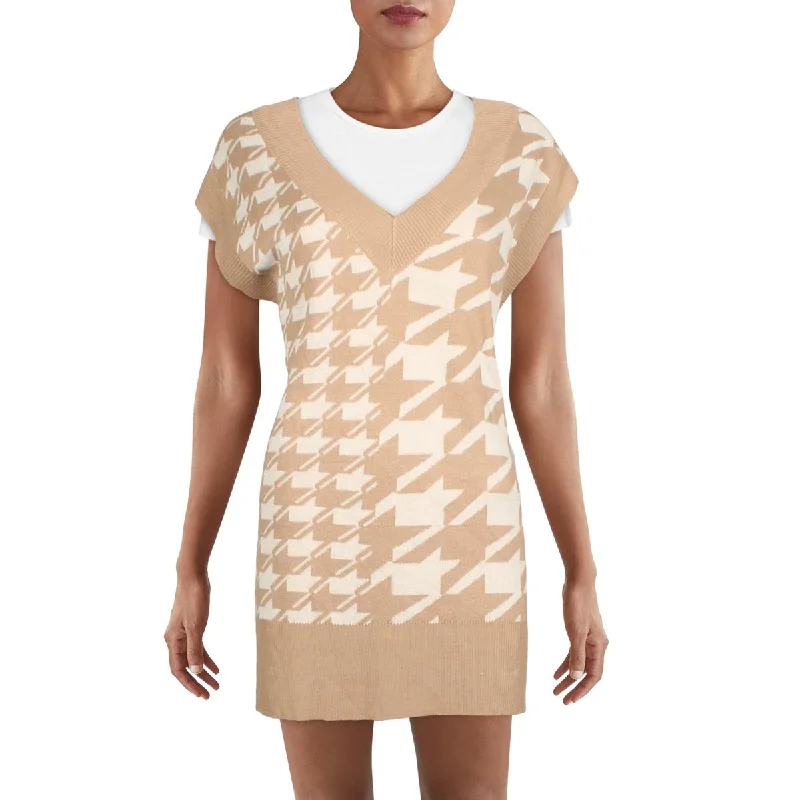 Price Rollback Kingston Grey Womens Knit Houndstooth Sweaterdress