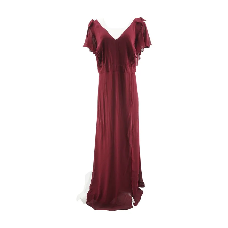 Closeout Maroon Solid Maxi Dress