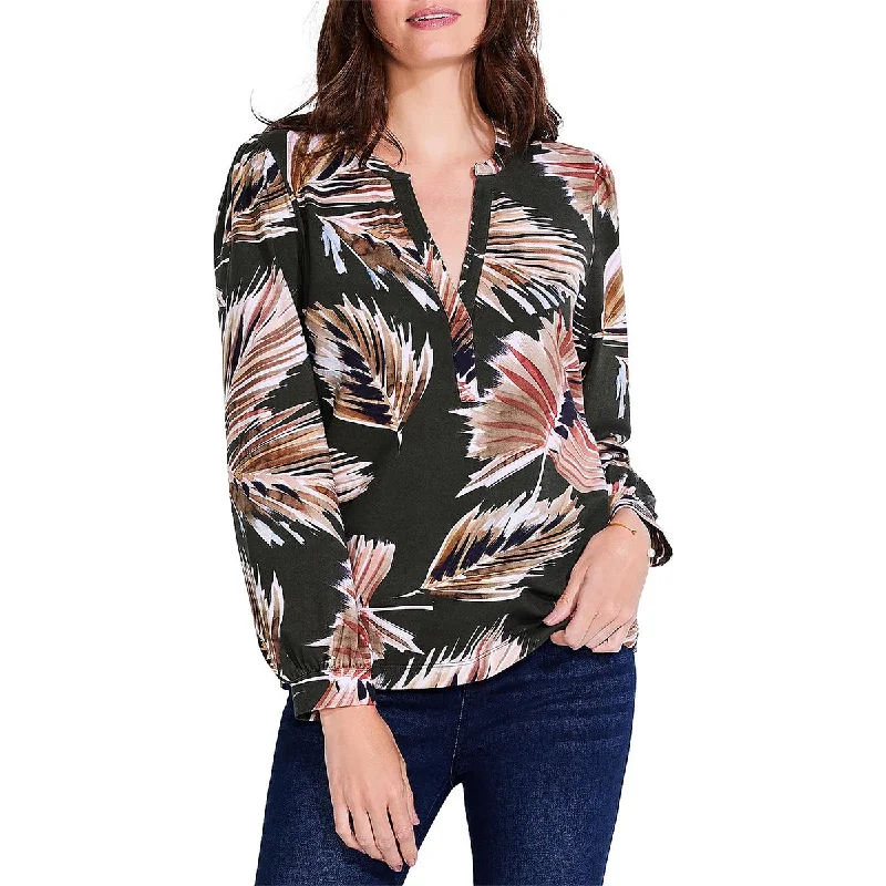 Warehouse Sale Nic + Zoe Womens LS Fern Henley Split Neckline Long Sleeve Blouse