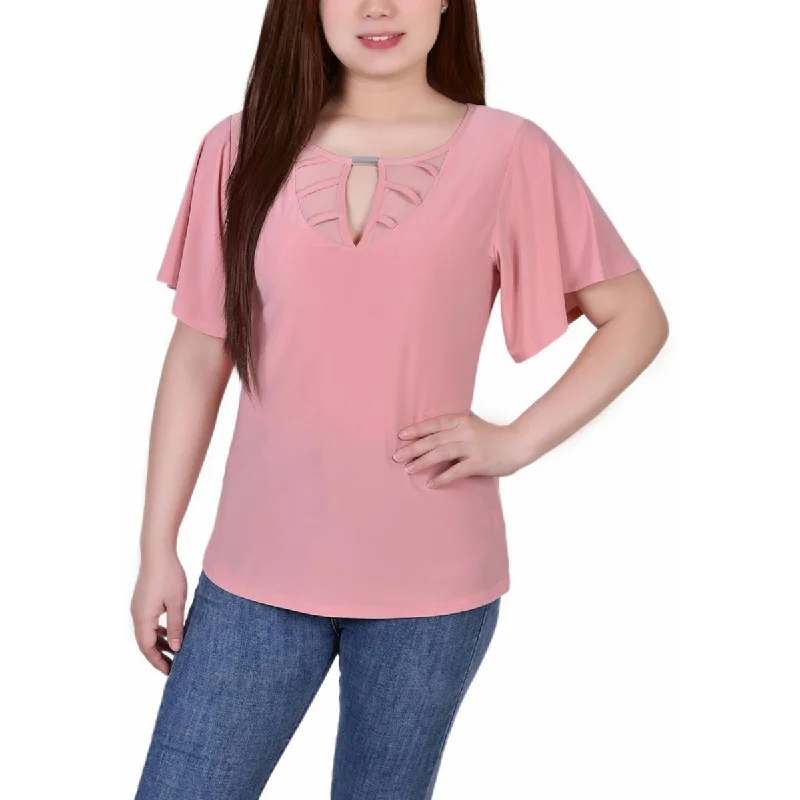 While Supplies Last Notations Womens Petites Keyhole Geometric Blouse