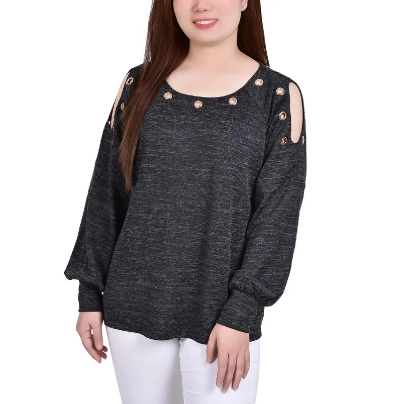 Today Only NY Collection Womens Petites Cut-Out Grommet Blouse