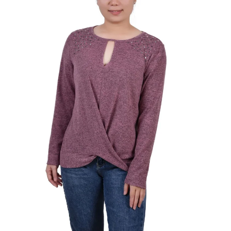 Limited Quantity NY Collection Womens Petites Embellished Knit Blouse