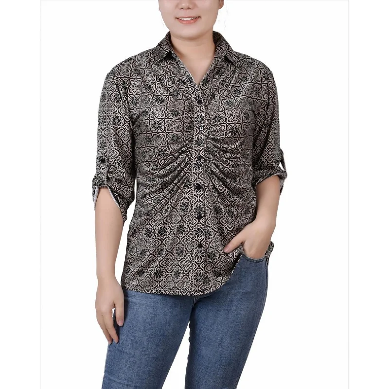 Unbeatable Prices NY Collection Womens Petites Floral Print Button-Down Top