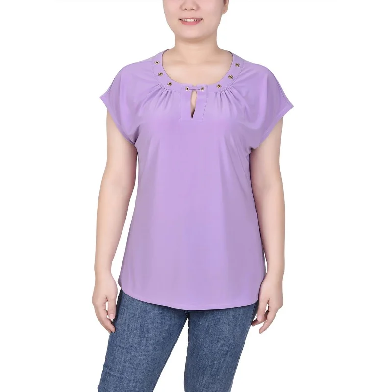 Weekend Special NY Collection Womens Petites Grommet Key Hole Blouse