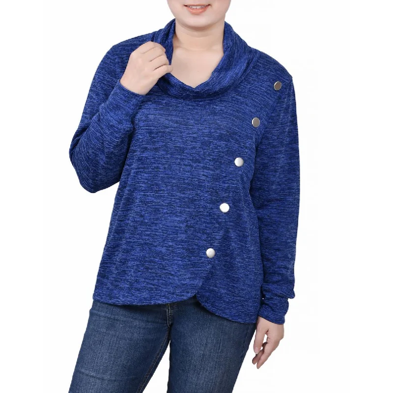 Savings Galore NY Collection Womens Petites Asymmetrical Cowl Neck Button-Up