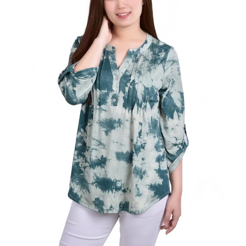 Today’s Deal NY Collection Womens Petites Printed Pintuck Henley
