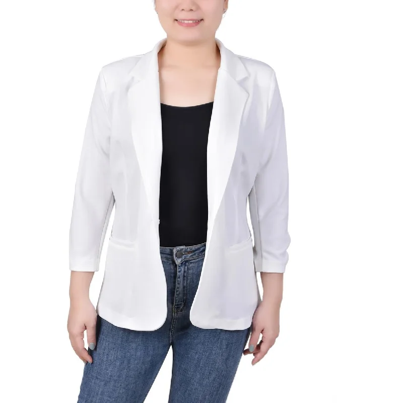 Hurry In NY Collection Womens Petites Crepe 3/4 Sleeve One-Button Blazer
