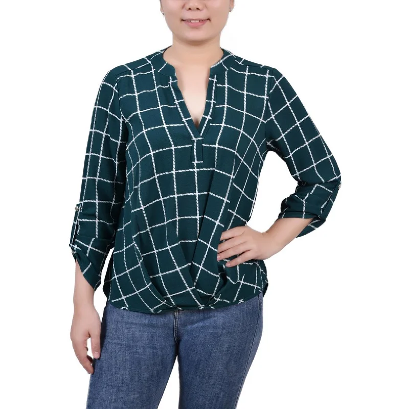 Steals and Deals NY Collection Womens Petites Surplice Printed Blouse