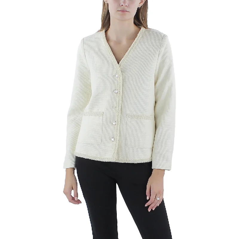 Super Bargain PLM Womens Textured  Collarless Blazer