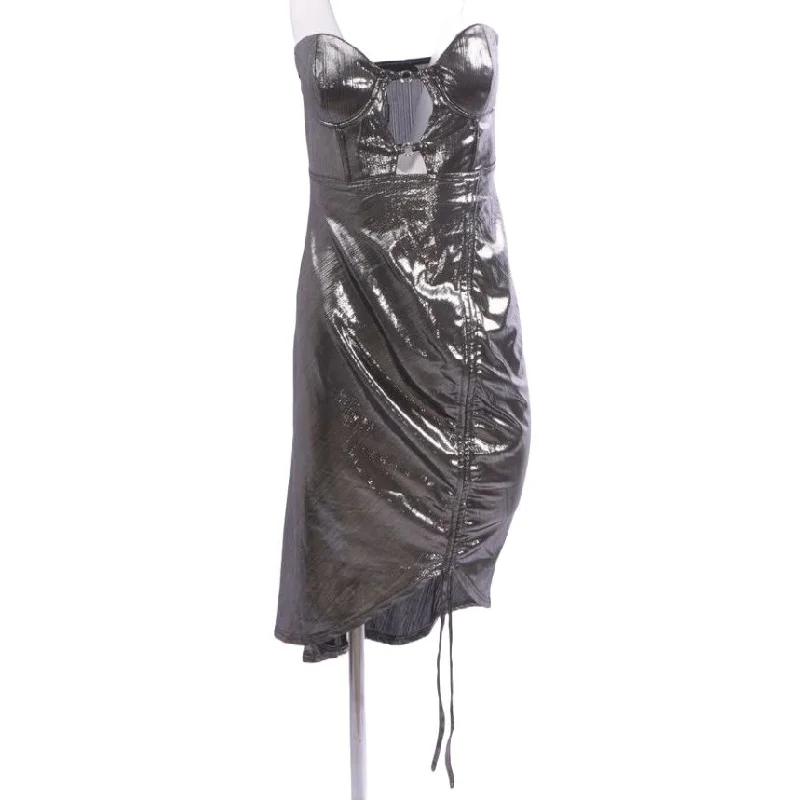 Deal Frenzy Silver Solid Midi Dress