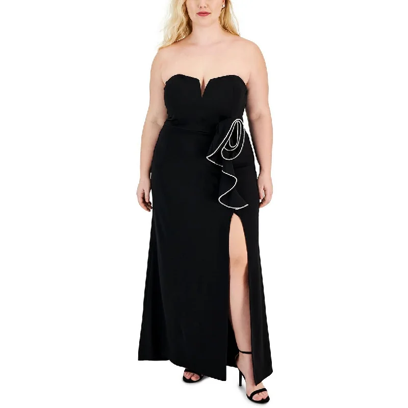 Limited Availability Speechless Womens Plus Knit Strapless Evening Dress