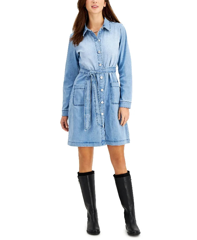 Take Advantage Style & Co Womens Belted Denim Dress