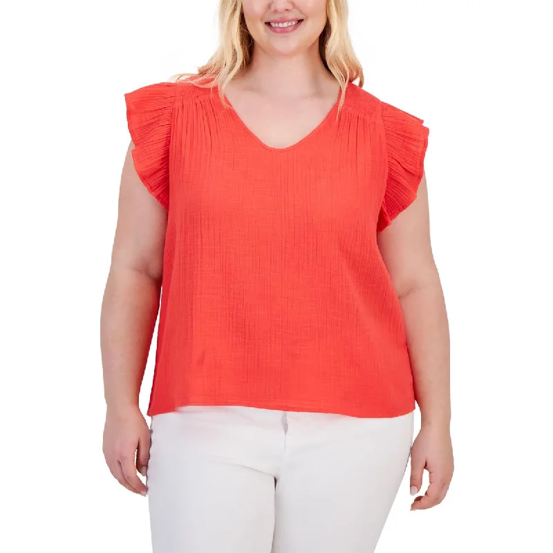 Fantastic Offers Style & Co. Womens Plus Crinkle Flutter Sleeve Blouse