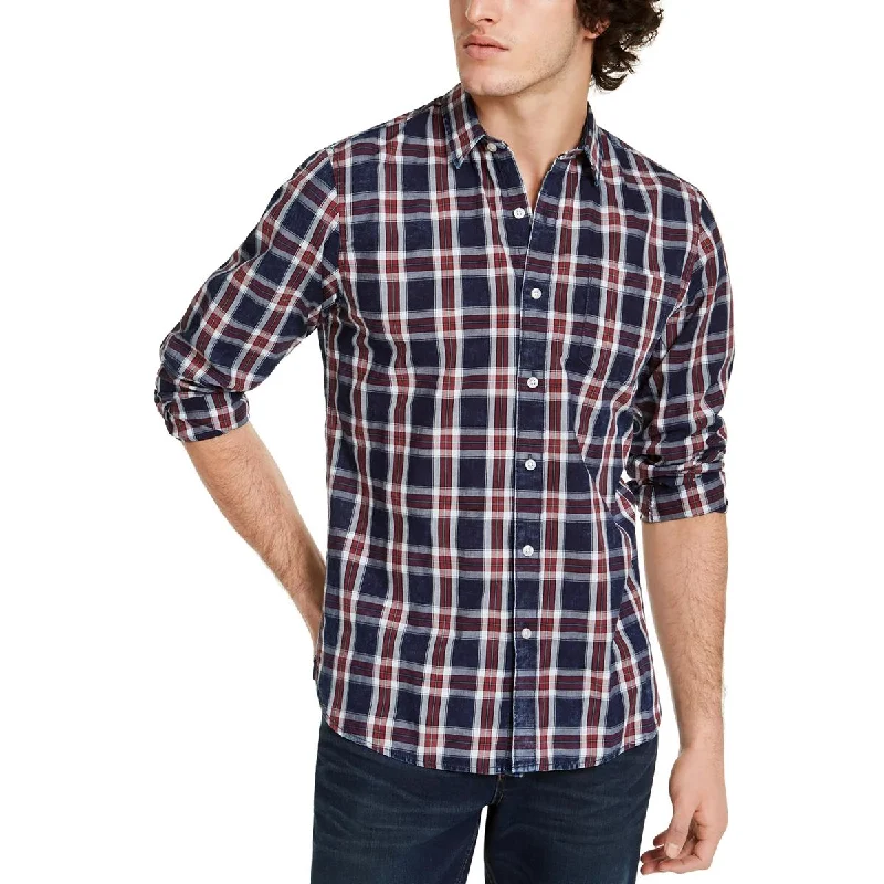 Great Deals Sun + Stone Mens Plaid Cotton Button-Down Shirt
