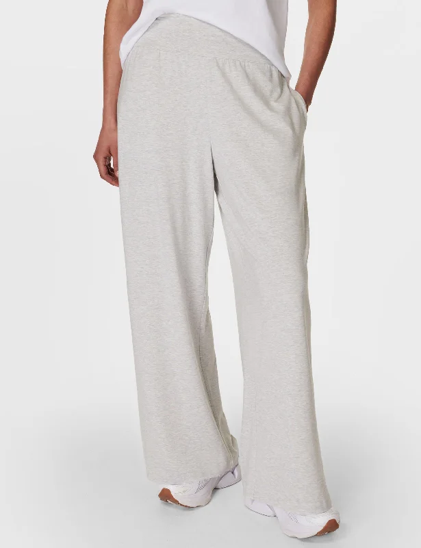 Big Discounts Modal Wide Leg Trousers - Light Grey Marl