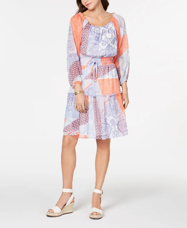 Act Now Tommy Hilfiger Patchwork Print Ruffled Dress