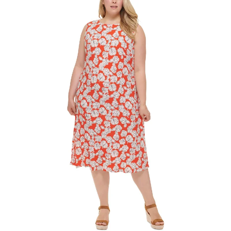 Bargain Bin Tommy Hilfiger Womens Plus Floral Print  Midi Dress