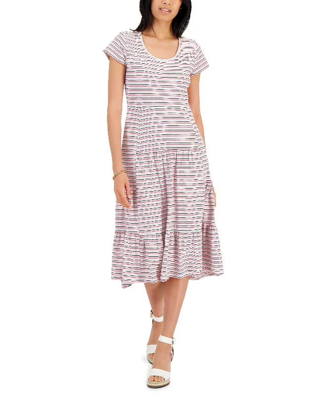 Online Exclusive Tommy Hilfiger Womens Striped Tiered Midi Dress