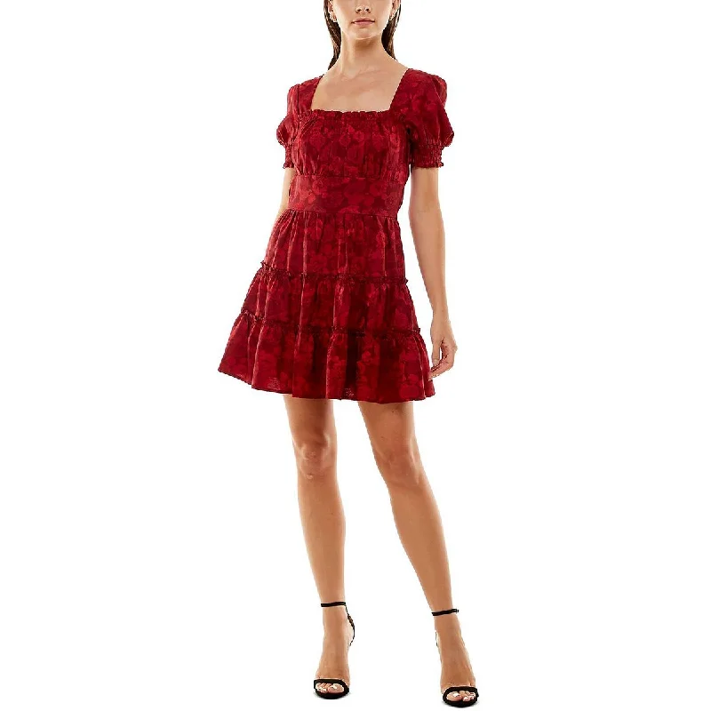 Epic Deals Trixxi Womens Juniors Floral Print Mini Fit & Flare Dress