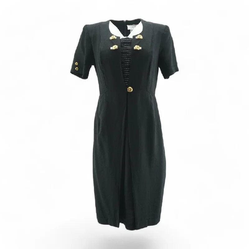 Value Deals Vintage Faux Button Black Striped Midi Dress