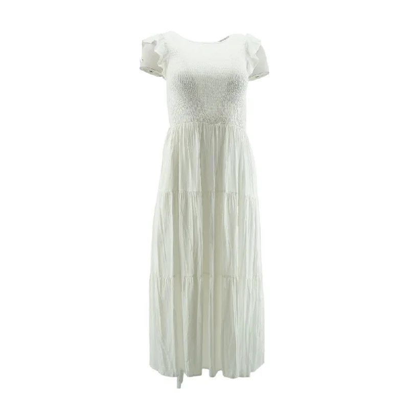 Amazing Deals White Solid Midi Dress