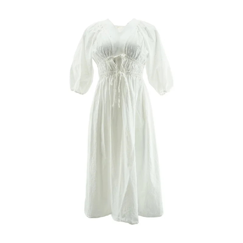 Buy Now White Solid Midi Dress
