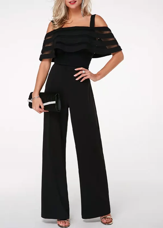 Instant Discount Women Fashion Causal Solid Color Patchwork Off Shoulder Ruffled Defined Waist Jumpsuits
