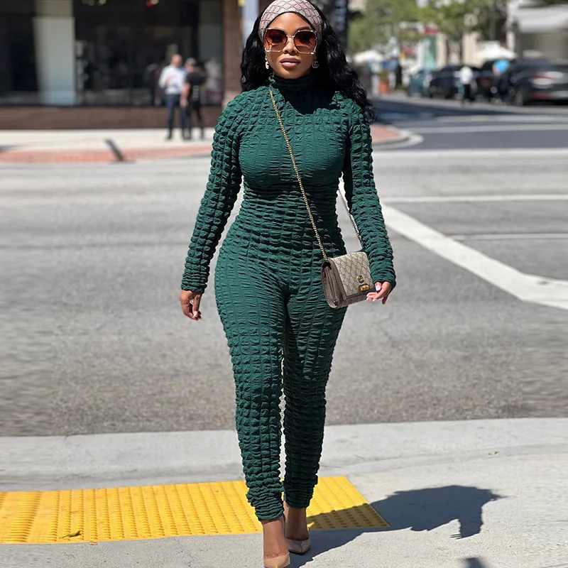Special Savings Women Fashion Solid Color Knitted Long Sleeve Bubble Clothing Jumpsuit