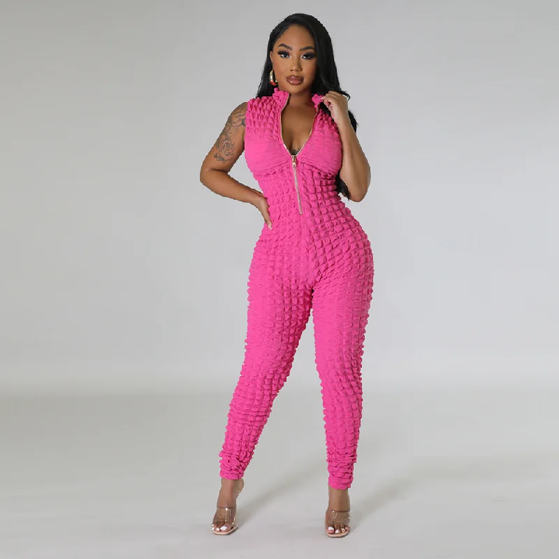 Shop and Save Women Fashionable Slim-Fit Solid Color Double-Zip Bubble Clothing Pants