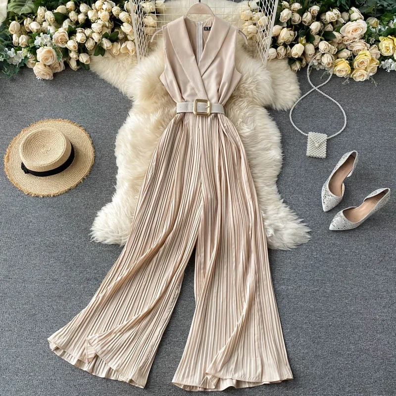 Big Discounts Women Retro Solid Lar Wide Leg Jumpsuits