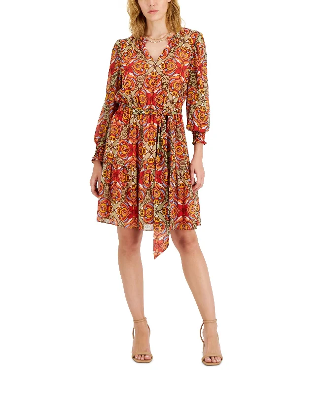 Online Only Women's Printed Blouson-Sleeve Dress