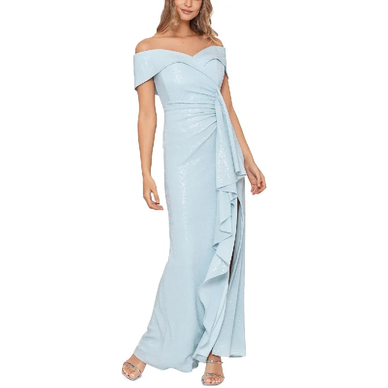 Act Now Xscape Womens Metallic Long Evening Dress